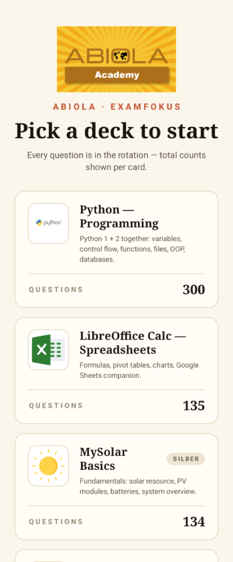 ExamFokus Android — Pick a deck